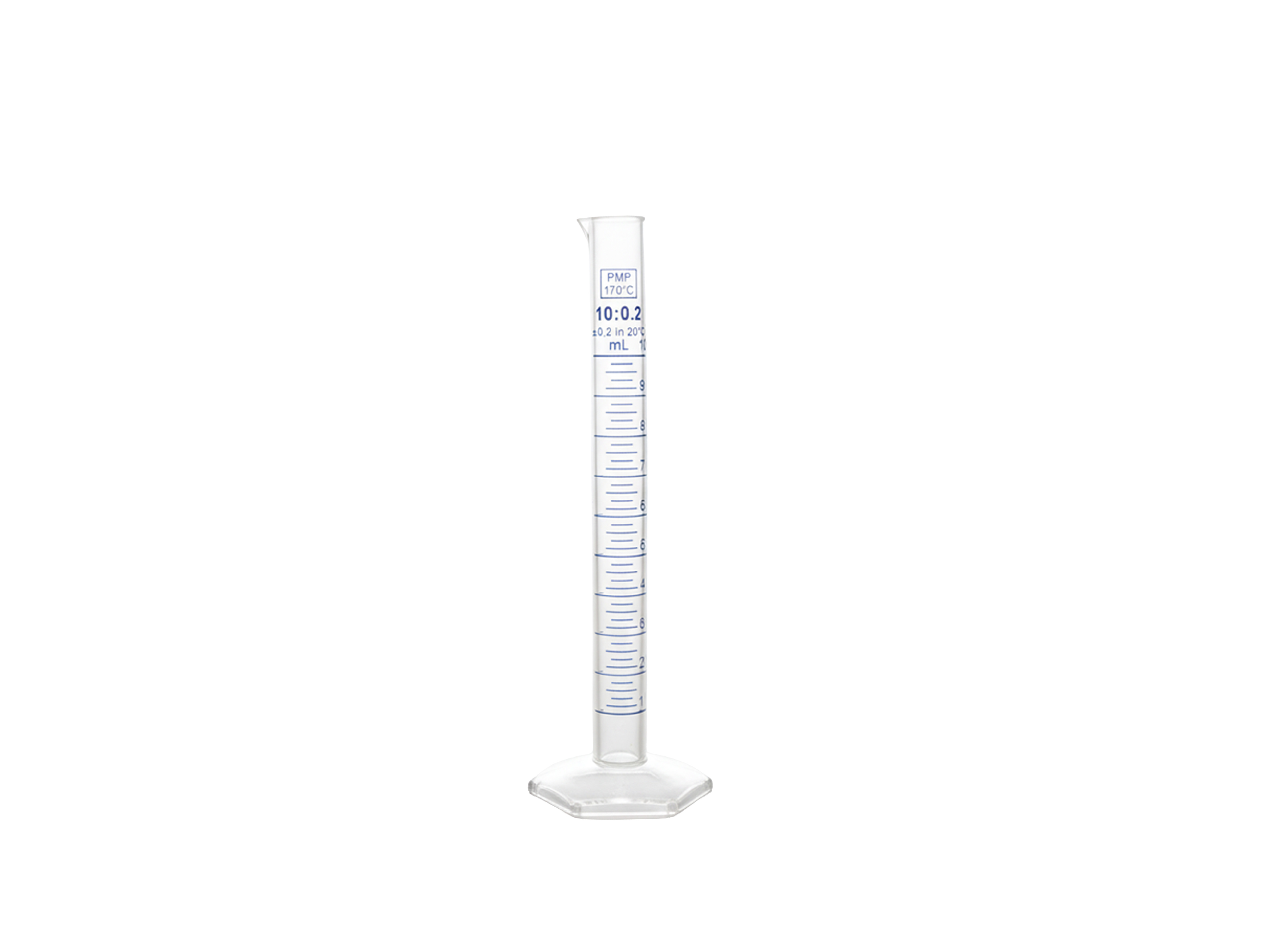 Éprouvette grad. bleu forme haute PMP, 10 ml